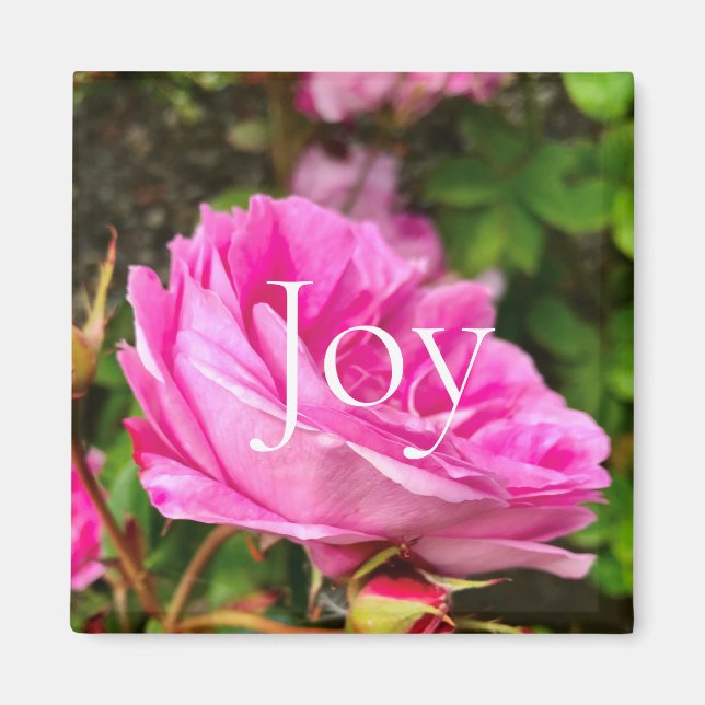 Inspirational pink floral Joy Magnet (Front)