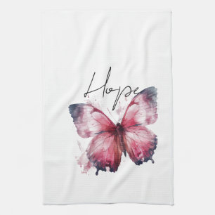 Inspirational Pink Hope Butterfly Kitchen Towel