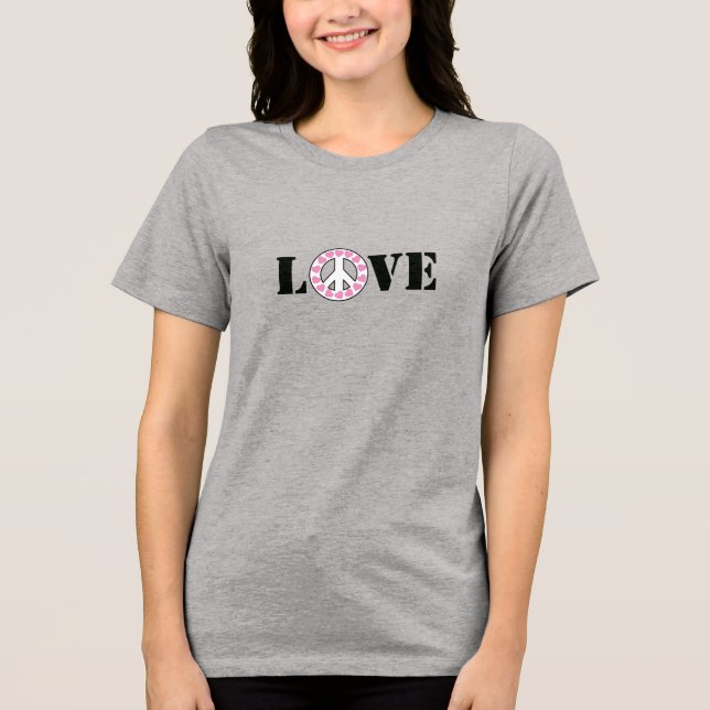 Inspirational Pink Love Peace Hearts Tri-Blend Shirt (Front)