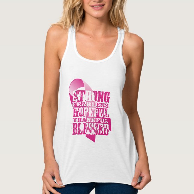 Inspirational Pink Ribbon Breast Cancer Awareness Tank Top (Front)