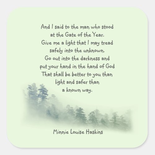 Inspirational Poem Put your Hand in God Square Sticker