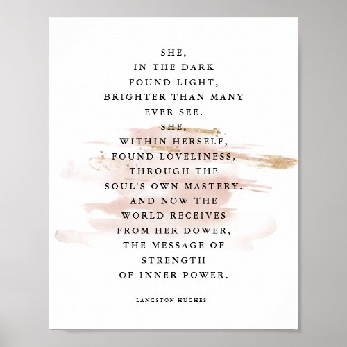 Inspirational Poem She In The Dark Langston Hughes Poster