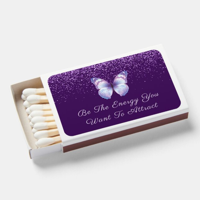 Inspirational positive quote purple butterfly  matchboxes (Front Open)