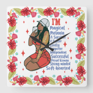 Inspirational Positive Words Affirmation Sista Bla Square Wall Clock