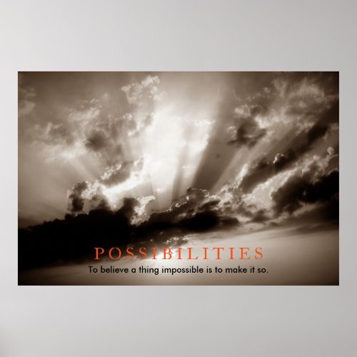 Inspirational Possibilities Clouds Sepia Sunset Poster