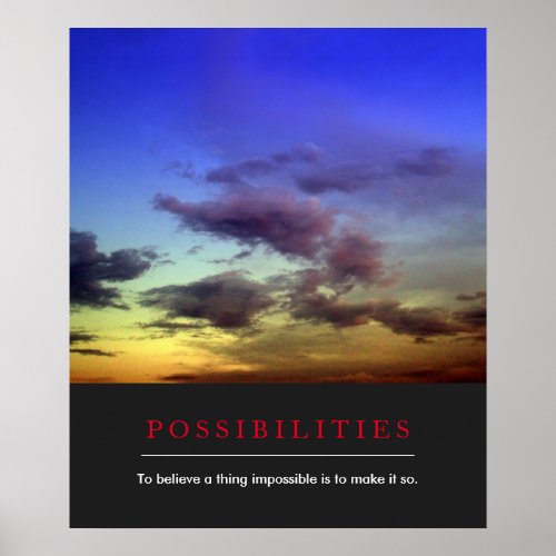 Inspirational Possibilities Quote Clouds Dawn Sky Poster