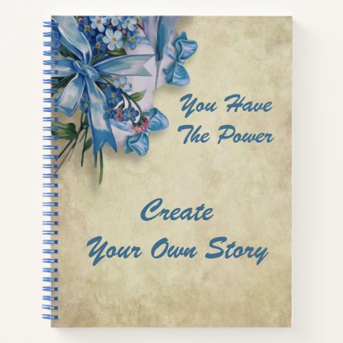 Inspirational Power Quote Elegant Blue Floral Notebook