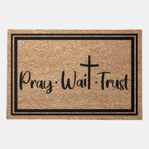 Inspirational Pray Wait Trust Faux Coir Text Doormat