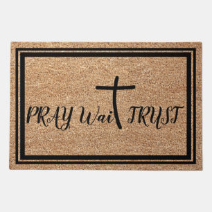Inspirational Pray Wait Trust Faux Coir Text Doormat