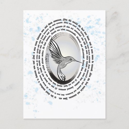 Inspirational prayer hummingbird ink watercolor postcard
