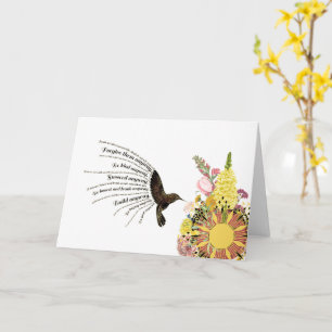 Inspirational prayer hummingbird, sun and flowers card