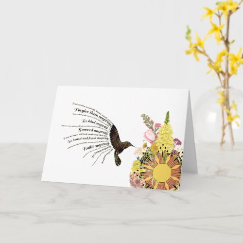 Inspirational prayer hummingbird sun and flowers card