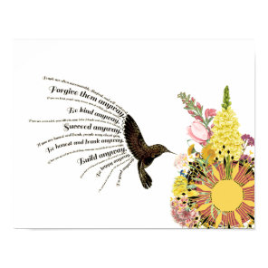 Inspirational prayer hummingbird, sun and flowers poster