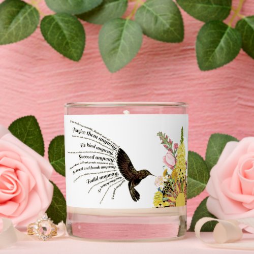 Inspirational prayer hummingbird sun and flowers scented candle