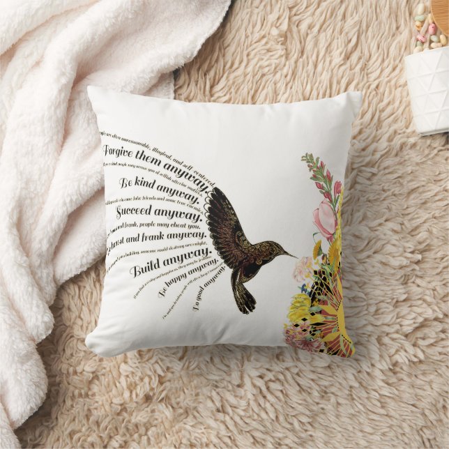 Inspirational prayer hummingbird, sun and flowers throw pillow (Blanket)