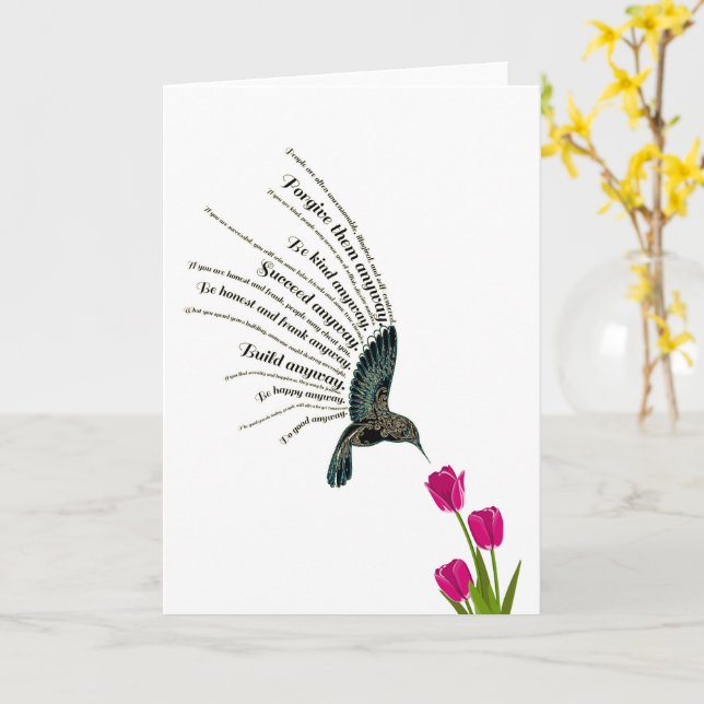 Inspirational prayer hummingbird tulips card (Yellow Flower)