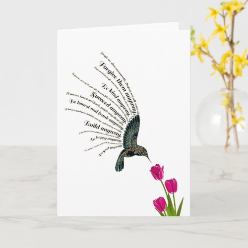 Inspirational prayer hummingbird tulips card