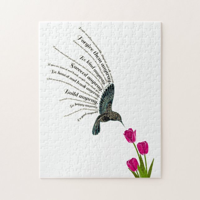 Inspirational prayer hummingbird tulips jigsaw puzzle (Vertical)