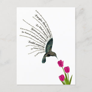 Inspirational prayer hummingbird tulips postcard