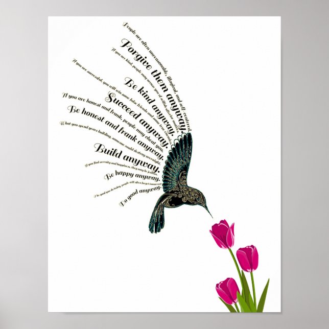 Inspirational prayer hummingbird tulips poster (Front)