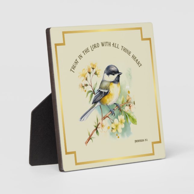 Inspirational Proverbs 3:5 Chickadee Art Plaque (Front)