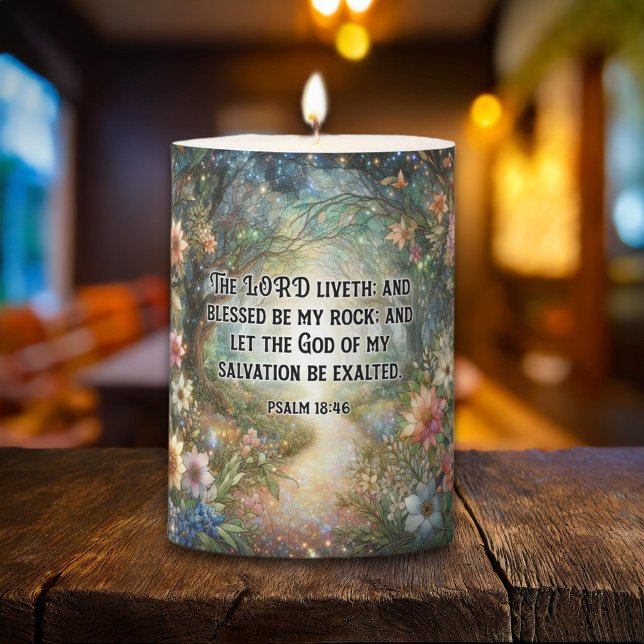  Inspirational Psalm 18:46 Floral Spring Woodland Pillar Candle (Creator Uploaded)