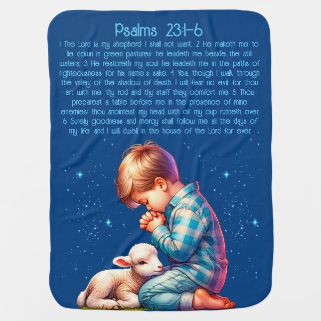 Inspirational Psalm 23 Boy and Lamb Prayer Baby Blanket (Front)