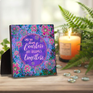 Inspirational Purple Floral Pretty Fun Fearless Plaque