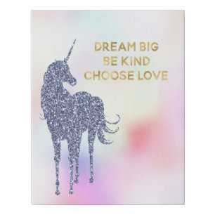 Inspirational Purple Glitter Unicorn      Faux Canvas Print