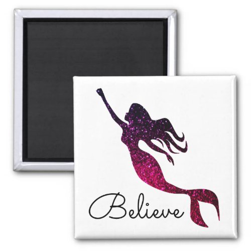 Inspirational Purple Mermaid Silhouette  Believe Magnet