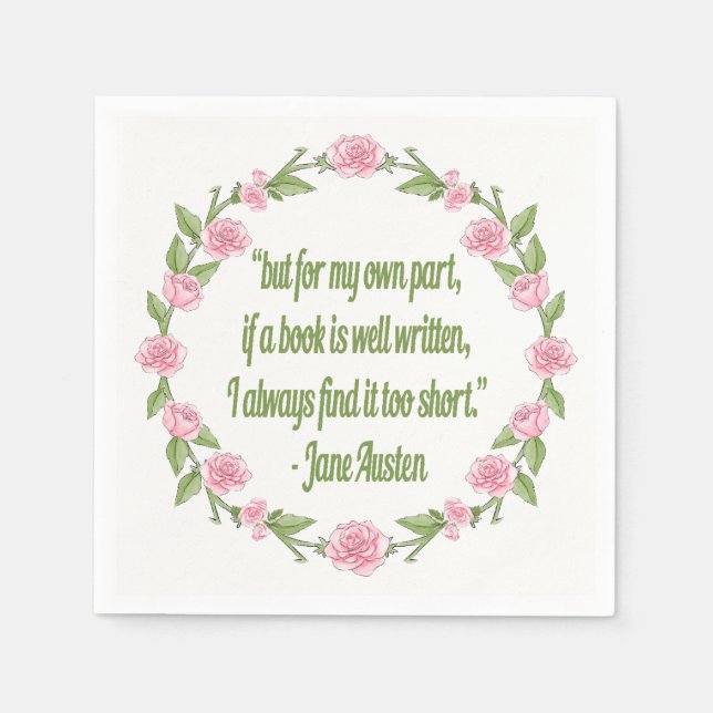 Inspirational Quote About Books by Jane Austen Paper Napkins (Front)