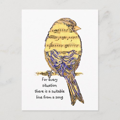 Inspirational Quote about Songs Life Cute Bird Postcard