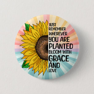 Inspirational Quote and Hand Drawn Sunflower Button