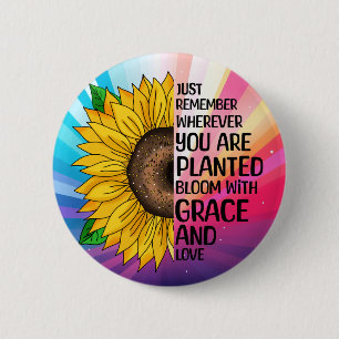 Inspirational Quote and Hand Drawn Sunflower Button