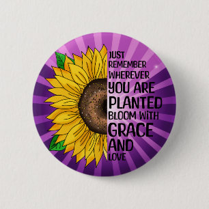 Inspirational Quote and Hand Drawn Sunflower Button
