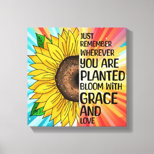 Inspirational Quote and Hand Drawn Sunflower Canvas Print