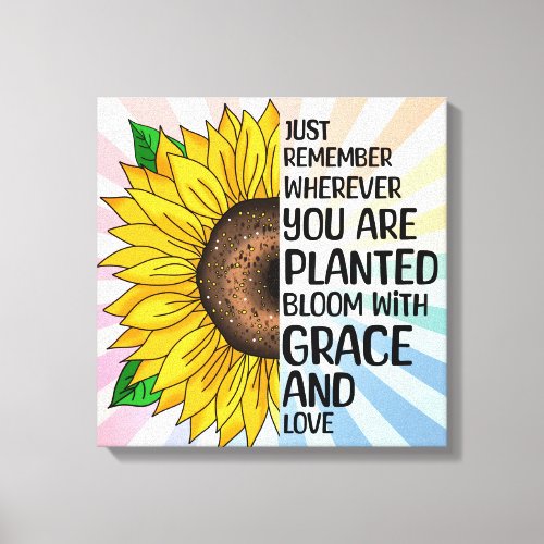 Inspirational Quote and Hand Drawn Sunflower Canvas Print