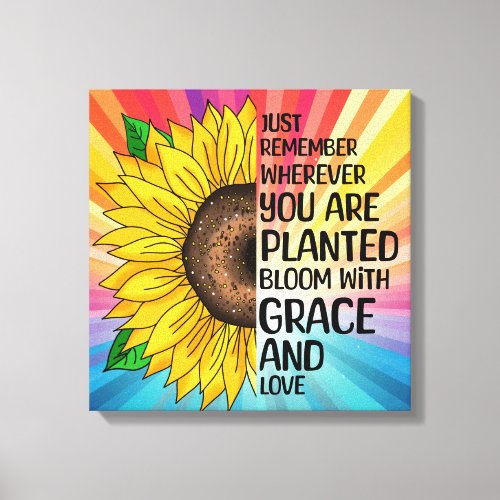 Inspirational Quote and Hand Drawn Sunflower Canvas Print