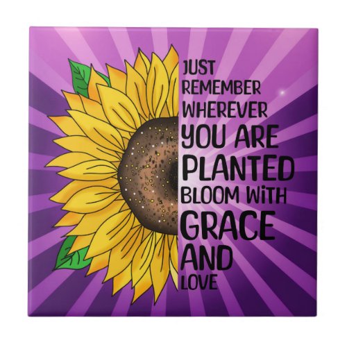 Inspirational Quote and Hand Drawn Sunflower Ceramic Tile