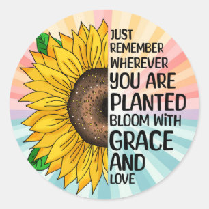 Inspirational Quote and Hand Drawn Sunflower Classic Round Sticker