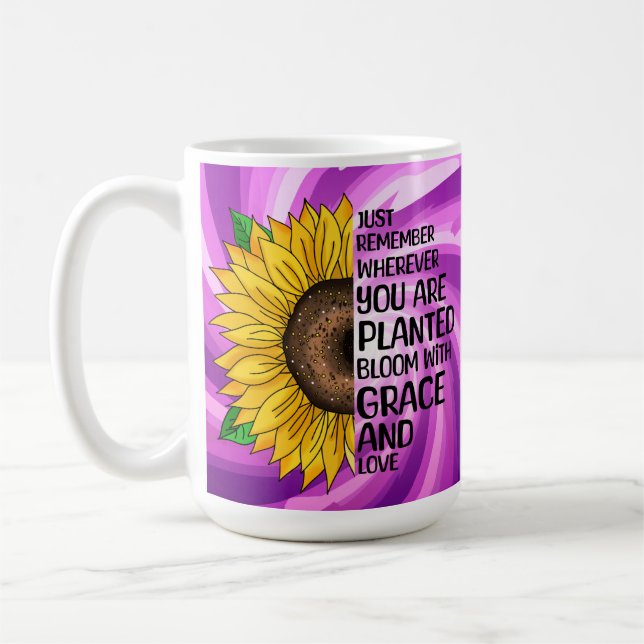 Inspirational Quote and Hand Drawn Sunflower Coffee Mug (Left)