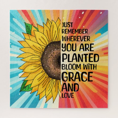 Inspirational Quote and Hand Drawn Sunflower Jigsaw Puzzle