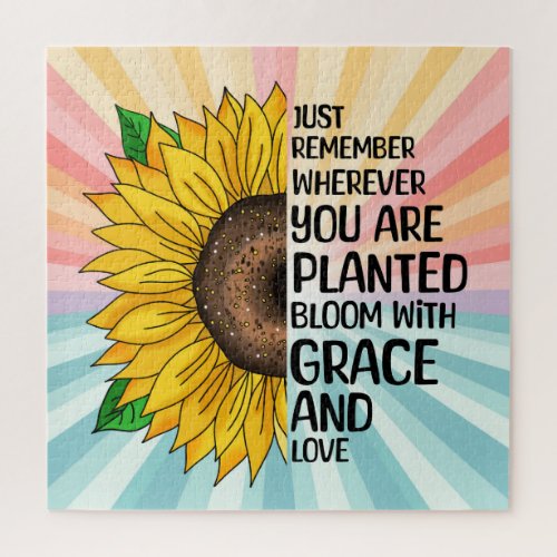 Inspirational Quote and Hand Drawn Sunflower Jigsaw Puzzle