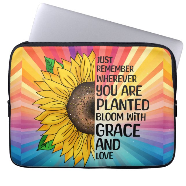 Inspirational Quote and Hand Drawn Sunflower Laptop Sleeve (Front)