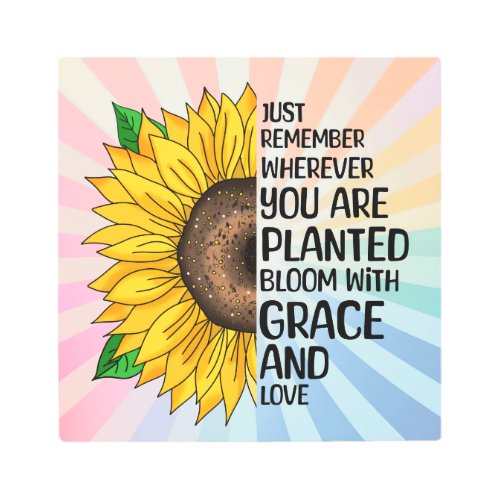 Inspirational Quote and Hand Drawn Sunflower Metal Print