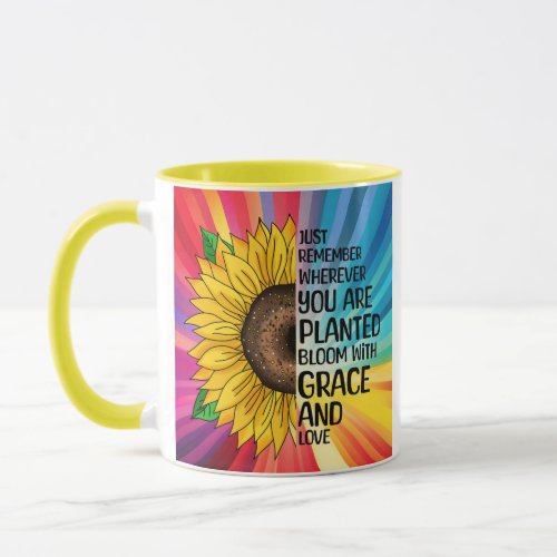 Inspirational Quote and Hand Drawn Sunflower Mug