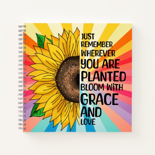 Inspirational Quote and Hand Drawn Sunflower Notebook