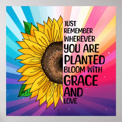 Inspirational Quote and Hand Drawn Sunflower Poster