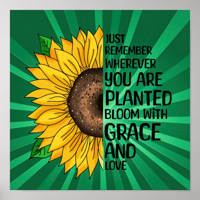 Inspirational Quote and Hand Drawn Sunflower Poster (Front)