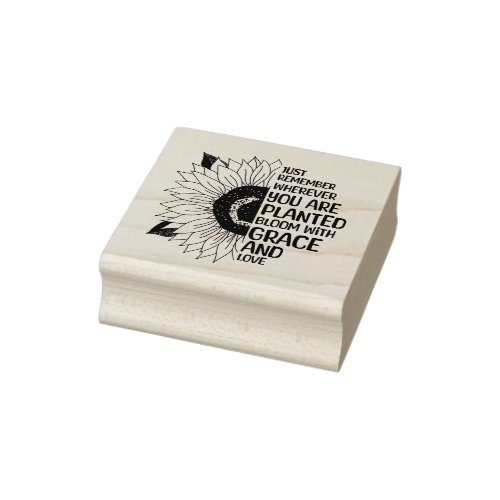 Inspirational Quote and Hand Drawn Sunflower Rubber Stamp